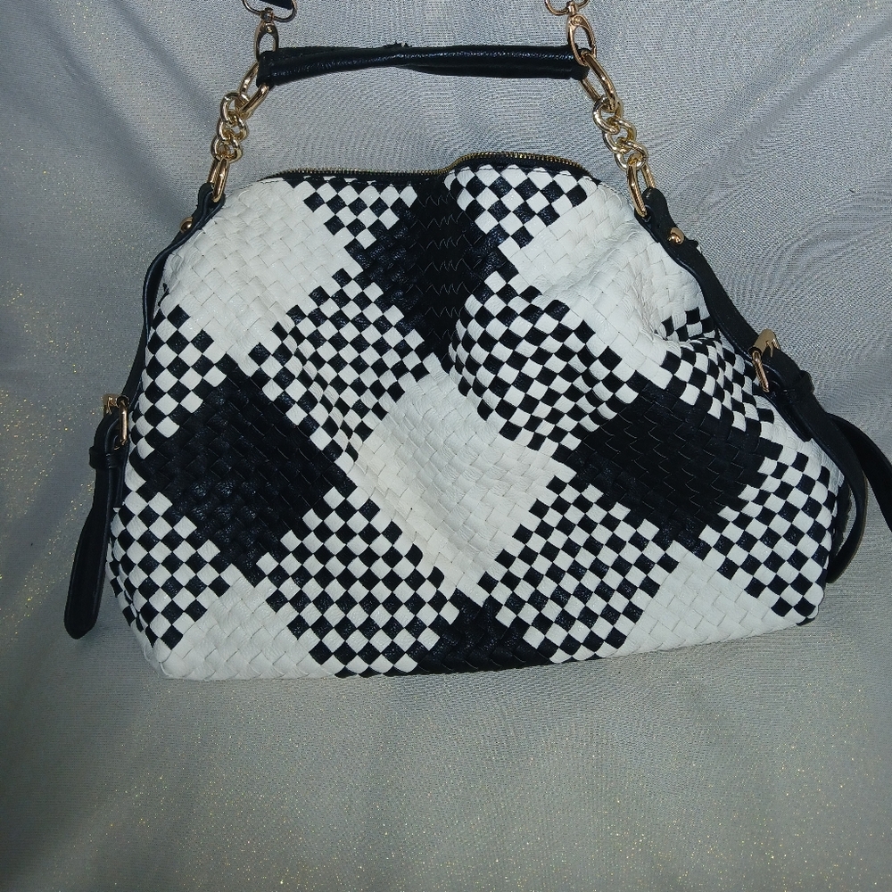 Lionel Woven Checkerboard Handbag.